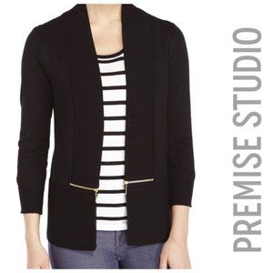 Premise black zipper-detail open cardigan sweater